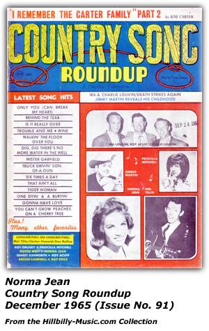 Country Song Roundup Cover - December 1965 - Norma Jean - Louvin Brothers - Jimmy Martin - Priscilla Mitchell - Mel Tillis