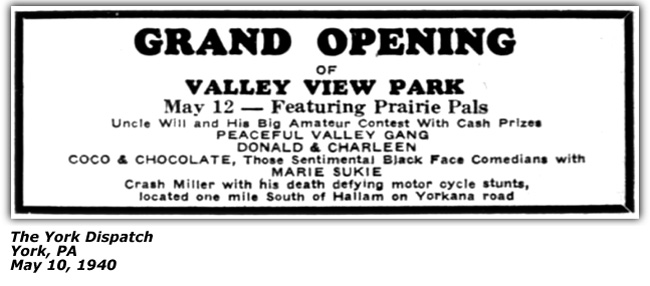 Promo Ad - Valley View Park Grand Opening May 12 1940 - Shorty Fincher and his Prairie Pals