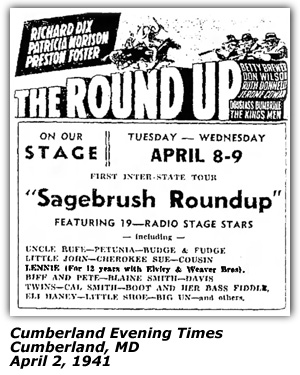 Promo Ad - Sagebrush Roundup - Cumberland, MD - Lennie Aleshire - April 1941