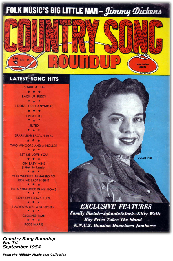Country Song Roundup Cover - Goldie Hill - September 1954