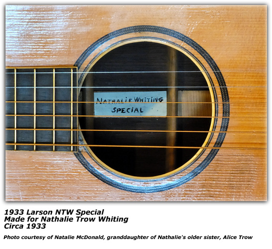 1933 Larson Brothers Guitar Nathalie Trow Whiting Special - Guitar hole with name