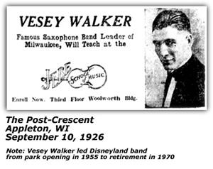 Promo Ad - Vesey Walker - Music Lessons - JEBE - Milwaukee - Sep 1926