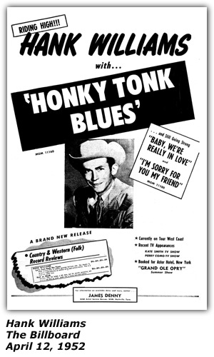 Promo Ad - Hank Williams - Billboard - April 1952