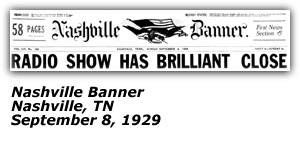 Nashville Banner Headline - September 8, 1929