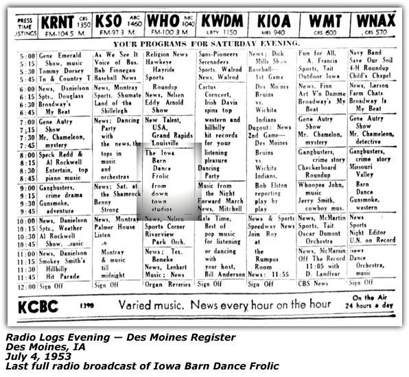 Radio Log - July 4, 1953