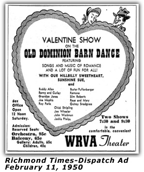 WRVA Old Dominion Barn Dance Ad 1950