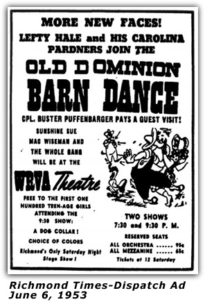 WRVA Old Dominion Barn Dance Ad 1952