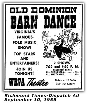 WRVA Old Dominion Barn Dance Ad 1955