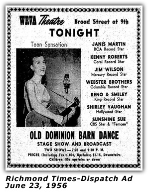 WRVA Old Dominion Barn Dance Ad 1956