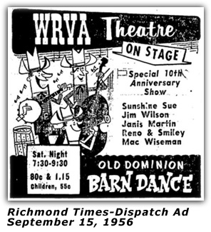WRVA Old Dominion Barn Dance Ad 1956
