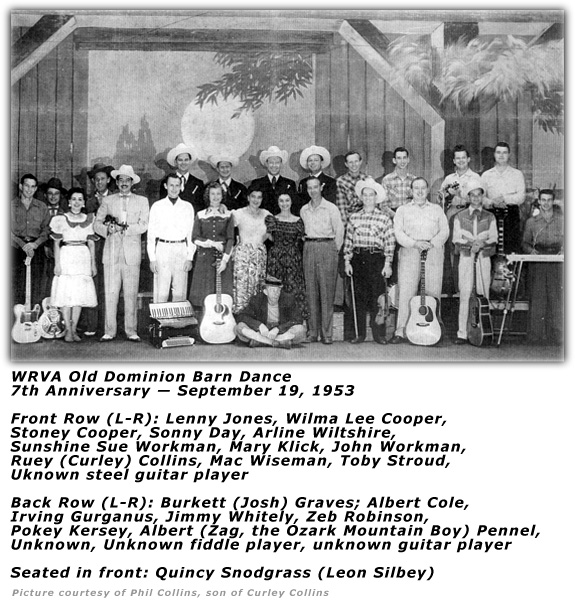 WRVA Old Dominion Barn Dance Cast Sep 19 1953 7th Anniversary