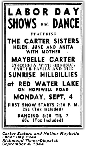 Carter Sisters - Labor Day 1944 Ad