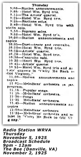 WRVA Broadcast Schedule Nov 5 1925