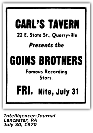 Promo Ad - Carl's Tavern - Goins Brothers - Quarryville, PA - July 1970