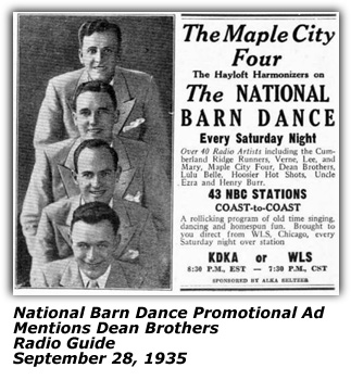 Promo Ad - Dean Brothers National Barn Dance - 1935