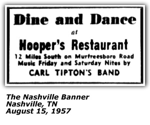 Promo Ad - Hooper's Restaurant - Nashville, TN - Carl Tipton - April 1957