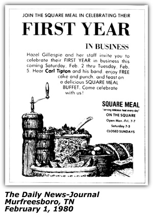 Promo Ad - Square Meal Restaurant - Murfreesboro, TN - Carl Tipton - February 1980