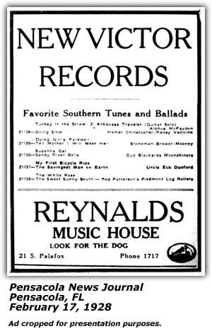 Promo Ad - Victor Records - Uncle Eck Dunford - 1928