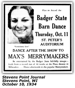Promo Ad - St. Peter's Auditorium - Sally Foster - Louisiana Lou - Stevens Point, WI - October 1934