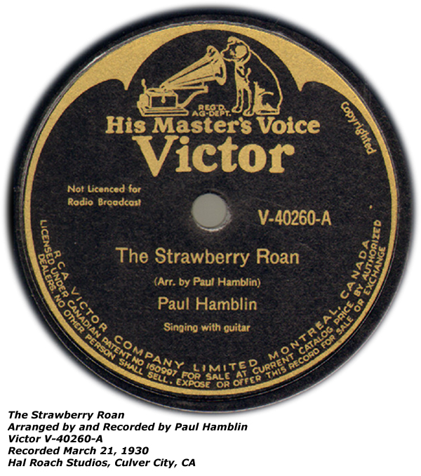 Victor 40260 - Strawberry Roan - Paul Hamblin - 1931