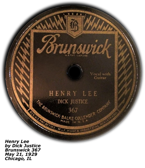 Brunswick 387 - Henry Lee by Dick Justice - 1929