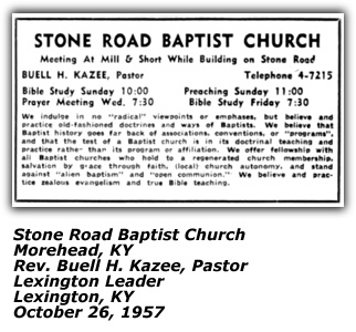 Stone Road Baptist Church - Rev. Buell Kazee Pastor