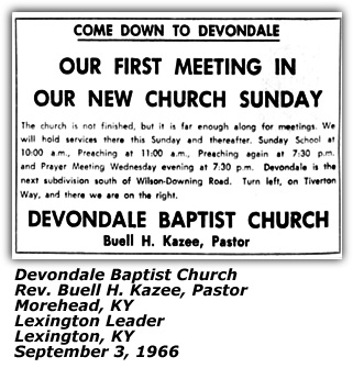 Devondale Baptist Church - Rev. Buell Kazee Pastor