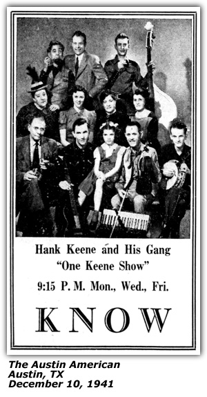 Promo Ad - One Keene Show - Hank Keene and his Gang - KNOW - Austin, TX - December 1941