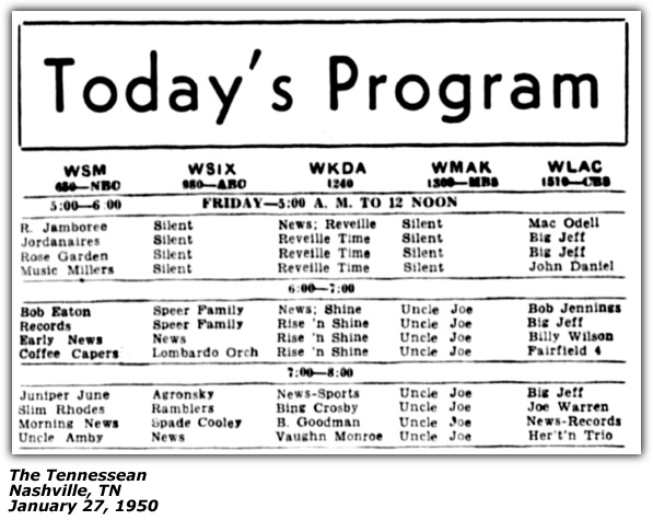 Radio Log - WSM - Bob Eaton - January 1950