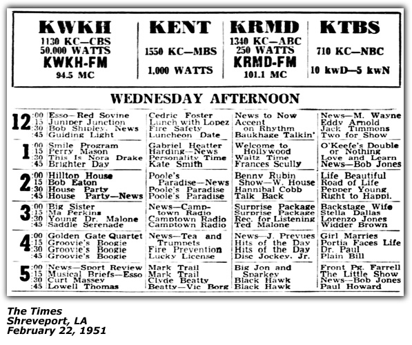 Radio Log - KWKH - Bob Eaton - February 1951