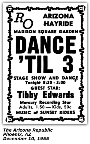 Promo Ad - Arizona Hayride - Madison Square Garden - Phoenix, AZ - Tibby Edwards - Sunset Riders - December 1955
