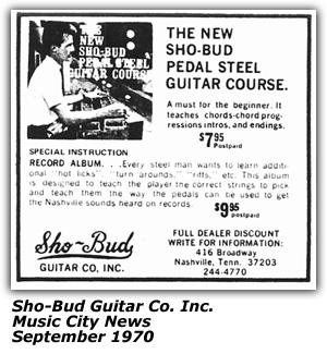 Promo Ad - Sho-Bud Guitar Company - September 1970