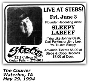 Promo Ad - Stebs - Waterloo IA - Sleepy LaBeef - 1994