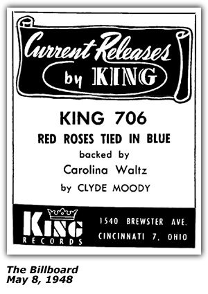 Promo Ad - King Records 706 - Red Roses Tied in Two - Clyde Moody - Billboard 1948