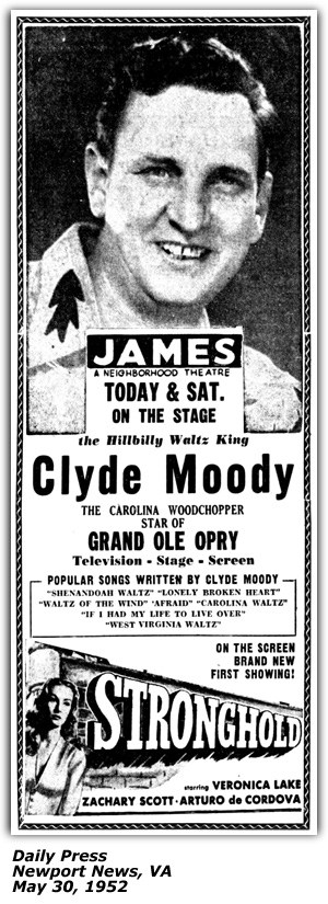 Promo Ad - Clifton Forge Airport - Clifton Forge, VA - Clyde Moody - Carolina Wood Choppers - Smokey Graves - Blue Star Boys - May 1949
