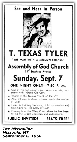 Promo Ad - Assembly of God Church; T. Texas Tyler; Missoula MT; 1958