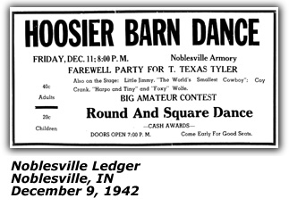 Promo Ad - Hoosier Barn Dance; T. Texas Tyler; Noblesville IN; 1942