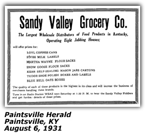 Sandy Valley Grocery Ad - August 6, 1931