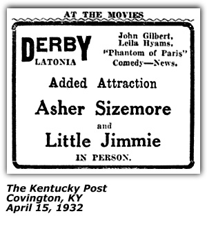 Promo Ad - Asher Sizemore and Little Jimmie - Derby Theare - Latonia - April 1932
