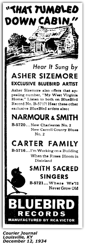 Promo Ad - Bluebird Records - Asher Sizemore - December 1934