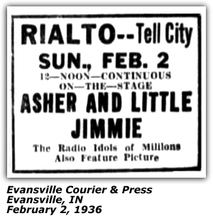 Promo Ad - Rialto Theatre - Tell City, IN - Asher and Little Jimmie - February 1936