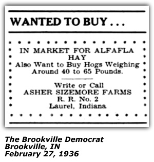 Want Ad - Asher Sizemore Farms - February 1936