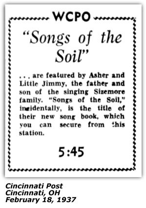 Promo Ad - WCPO - Cincinnati, OH - Asher and Little Jimmy - Singing Sizemore Family - February 1937
