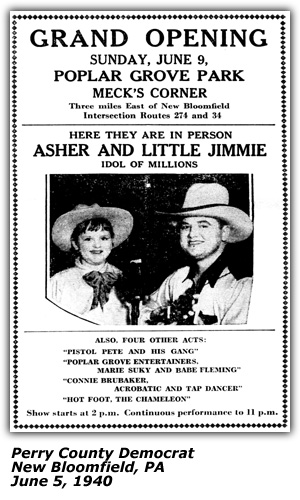 Promo Ad - Poplar Grove Park - Meck's Corner - Asher and Little Jimmmie - June 1940