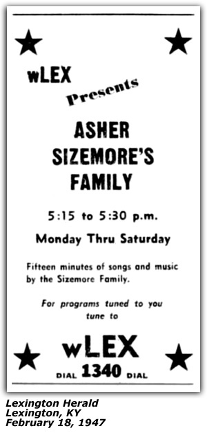 Promo Ad - WLEX - Lexington, KY - Asher Sizemore's Family - February 1947