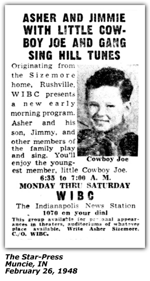 Promo Ad - Asher and Jimmie with LIttle Cowboy Joe - WIBC - Indianapolis - February 1948
