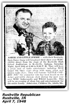 Promo Ad - Asher and Little Cowboy Joe - Rushville, IN - April 1948