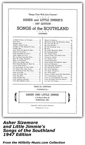 Folio Index - Asher Sizemore and Little Jimmie's Songs of the Soil - 1947 Edition