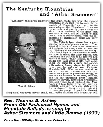 Rev. Thomas B. Ashley - Asher and Little Jimmie's Song Folio - 1933