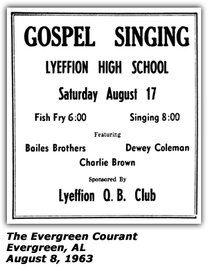 Promo Ad - Gospel SInging - Lyeffion High School - Bailes Brothers - Dewey Coleman - Charlie Brown - August 1963